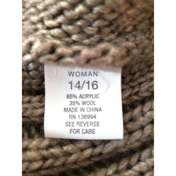 Roz & Ali VTG Wool Blend Crochet Tan Rosette Tie Snap Over Shrug Vest Size 14/16 - Picture 3 of 7